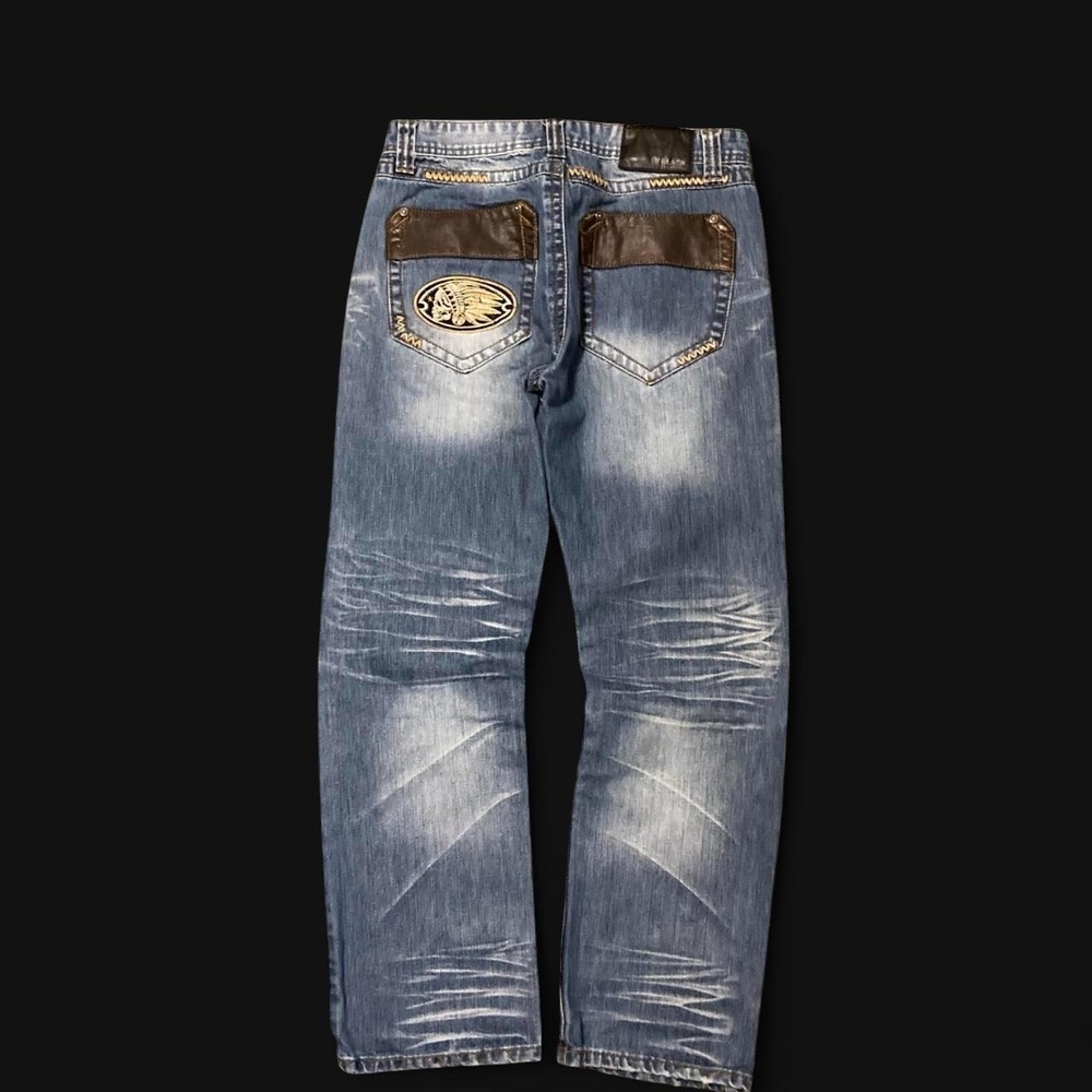 Black premium relaxed straight Indian motorcycle jeans faux leather 30x30(30x28)